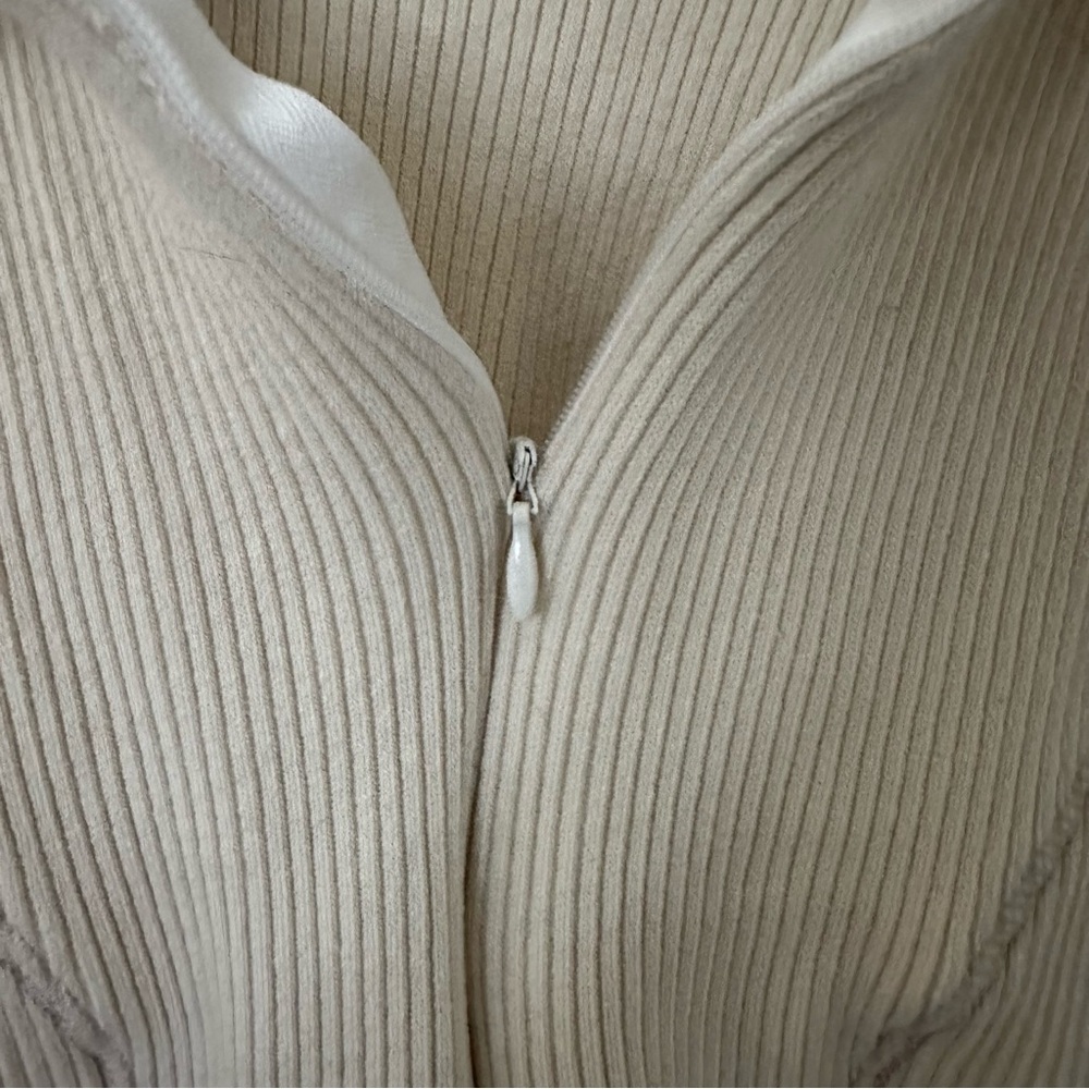 Beige Ribbed Zip Up Top - Picture 2 of 7